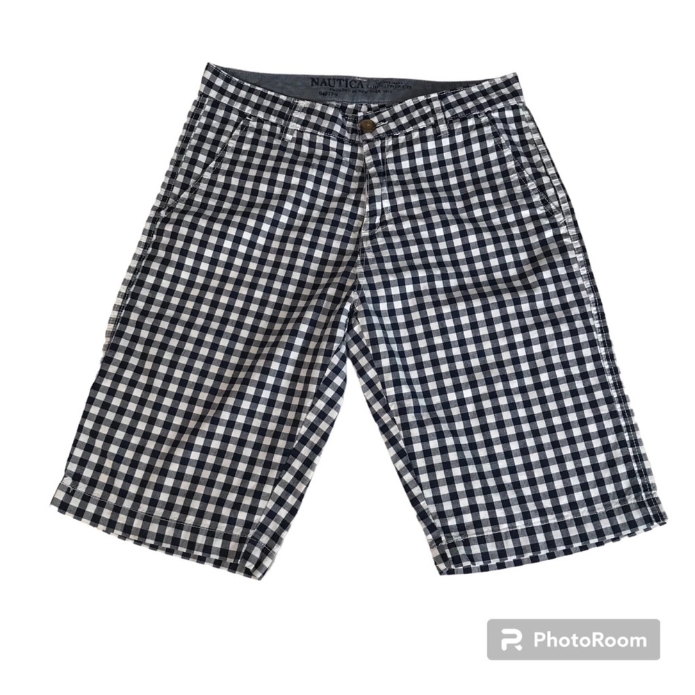 Náutica Bermuda Short Boy’s Size 16 Color Blue/White Plaid Mid Rise Pockets Side
